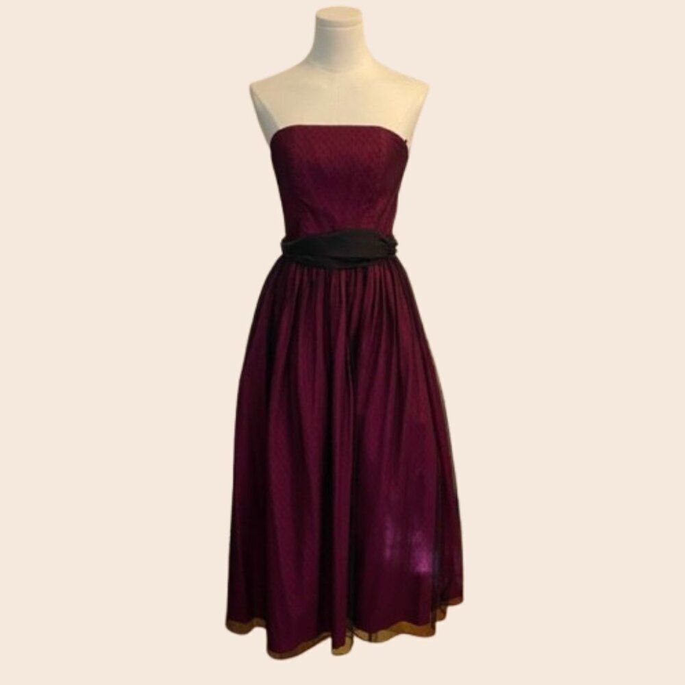 Vintage 80's Kathryn Conover Magenta and Black Lace Cocktail / Prom Dress Size 4